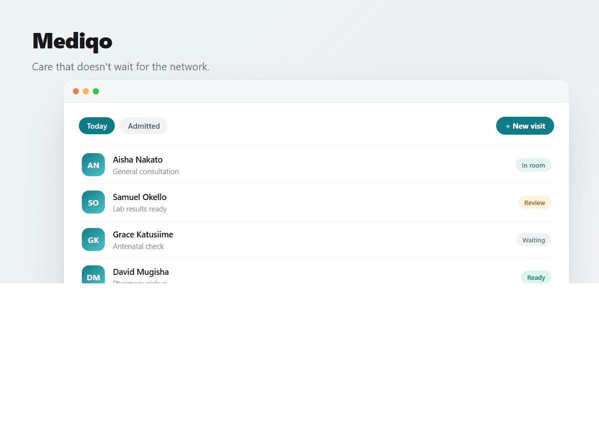 Mediqo — Offline-first clinic and hospital management.