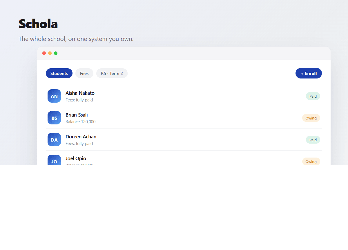 Schola — Offline-first management for a single school.